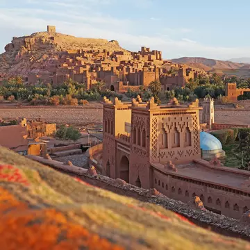 Ait Benhaddou Kasbah Berber sunrise or sunset view, Atlas Mountains, Morocco