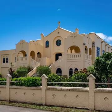 Cairns, Queensland, Australia. Facade of the St Monica's Old Cathedral, an imposing heritage former catholic church that operated from 1927 to 1968.