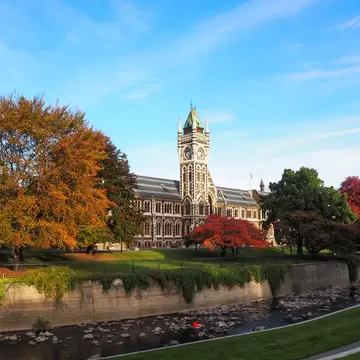 View of The University of Otago in Dunedin in autumn with fall colors
