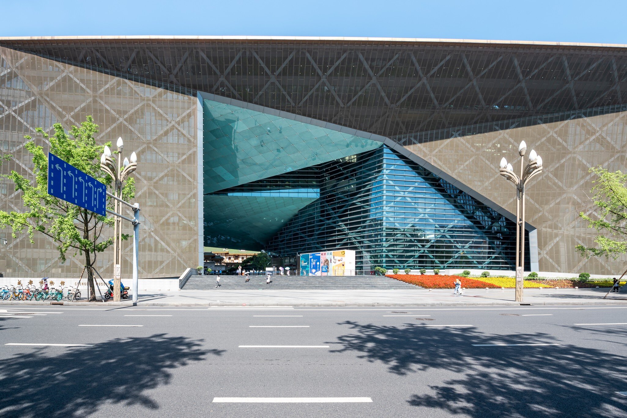 Chengdu, Sichuan province, China - July 2, 2020: Chengdu museum bulding facade against blue sky near Tianfu square in the center of the city., License Type: media, Download Time: 2026-08-31T15:00:28.000Z, User: LP_NZhan, Editorial: true, purchase_order: 65050 - Digital Destinations and Articles, job: App Content, client: Lonely Planet App, other: Nadine Zhan 