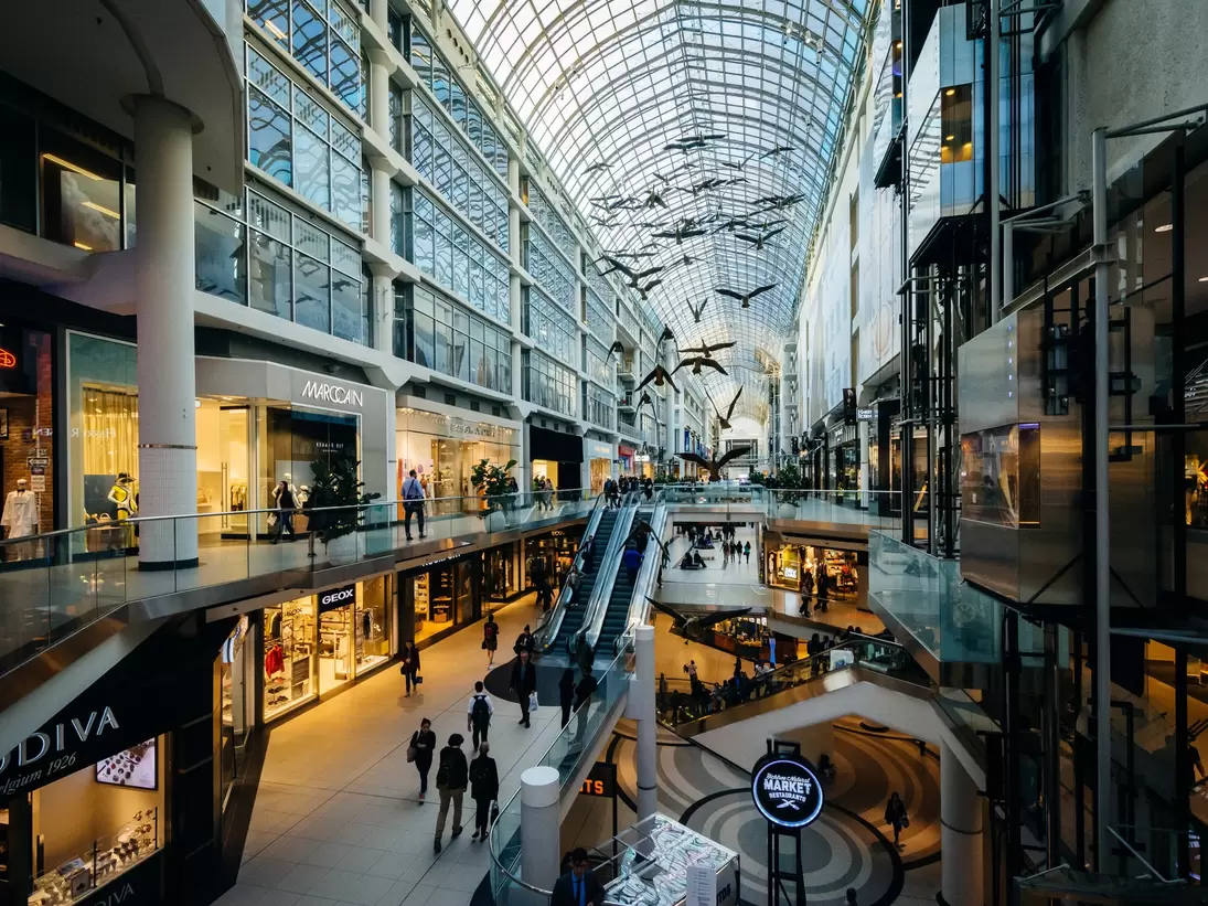 Interior of the Eaton Centre shopping mall in downtown Toronto, Canada.