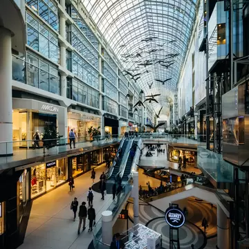 Interior of the Eaton Centre shopping mall in downtown Toronto, Canada.