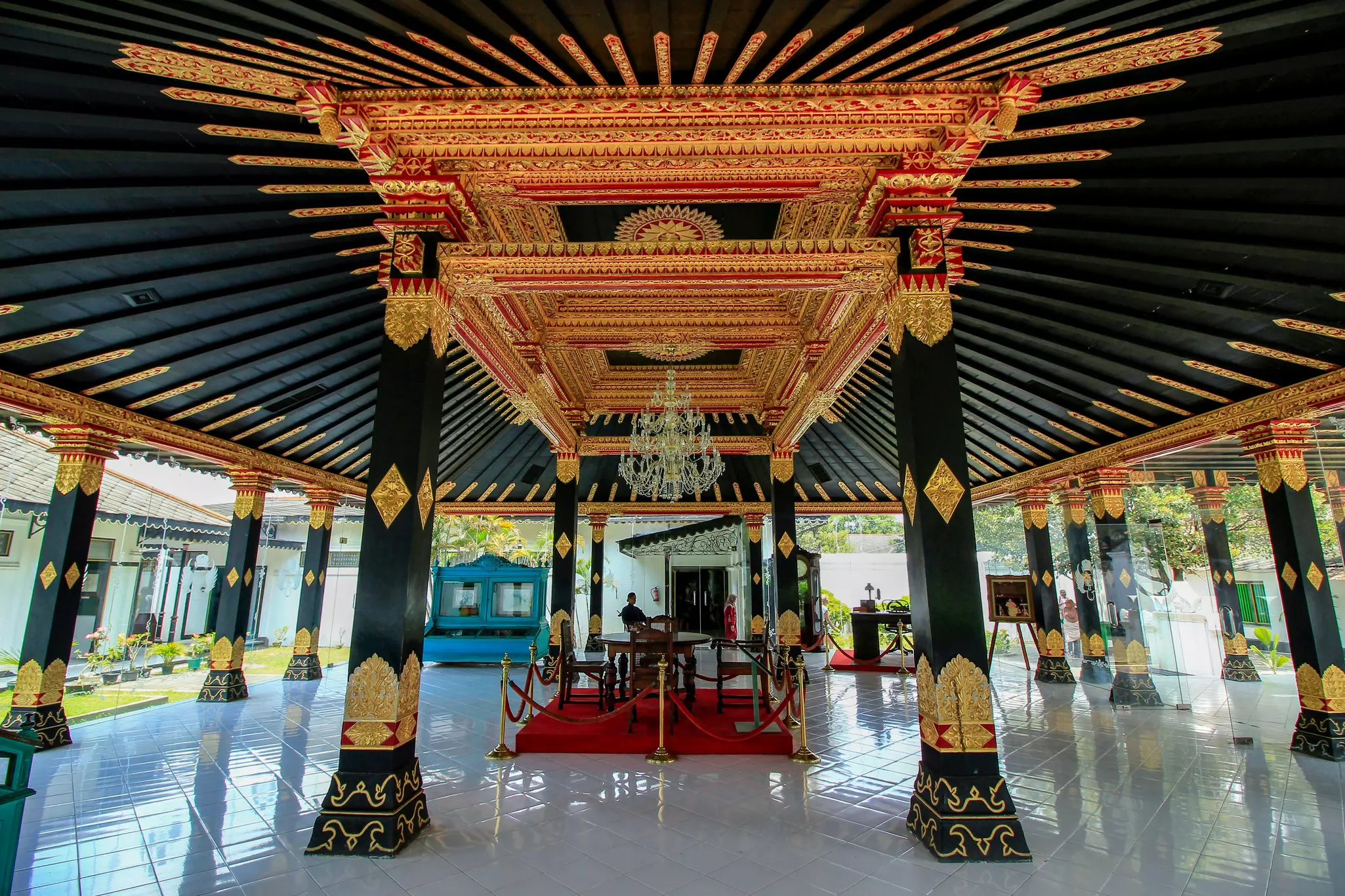 Interior of the reception hall at Yogyakarta's Kraton palace, Java, Indonesia.