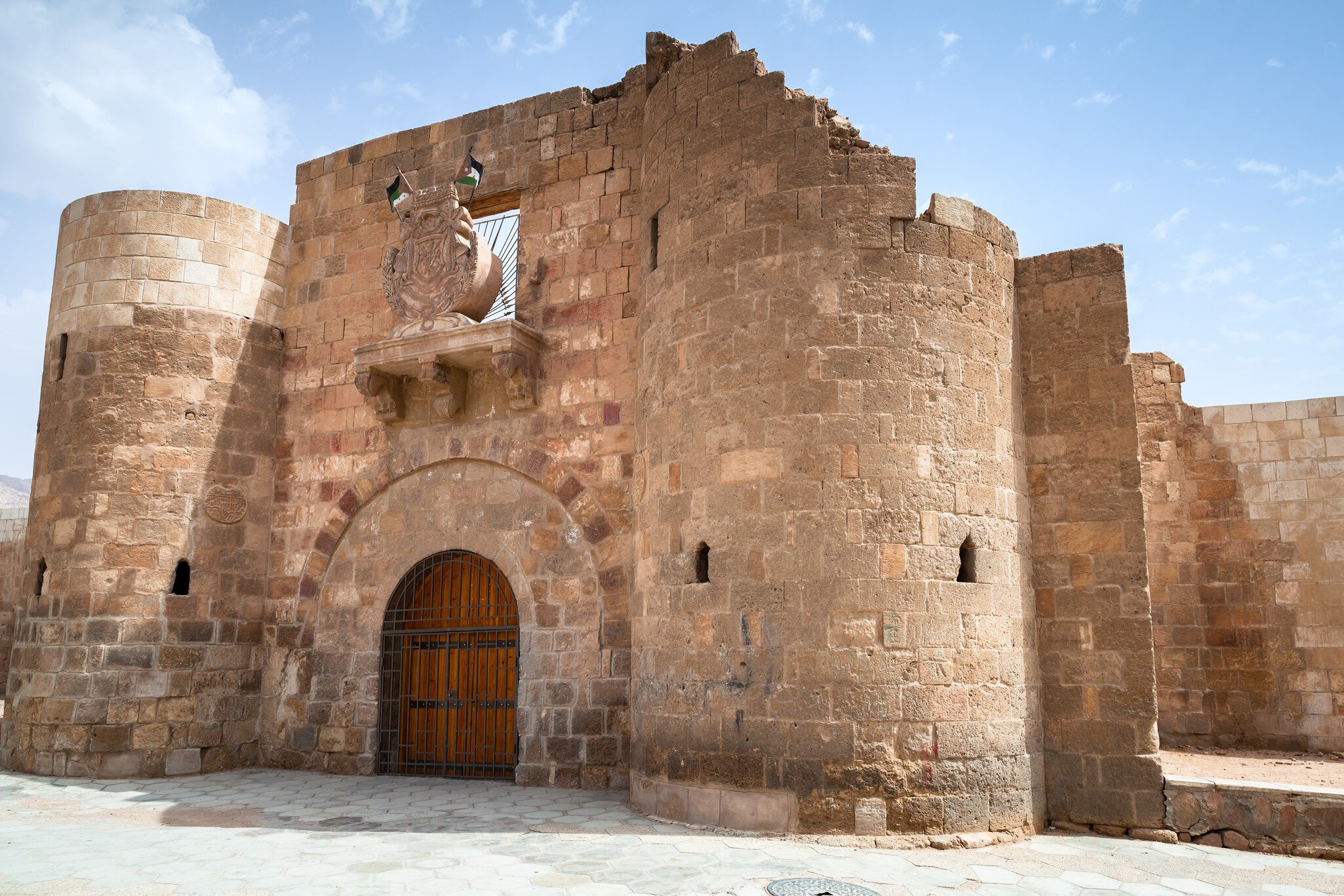 Main entrance gate of Aqaba Fortress, Mamluk Castle or Aqaba Fort located in Aqaba city, Jordan