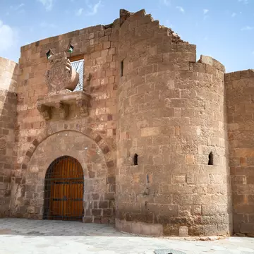 Main entrance gate of Aqaba Fortress, Mamluk Castle or Aqaba Fort located in Aqaba city, Jordan