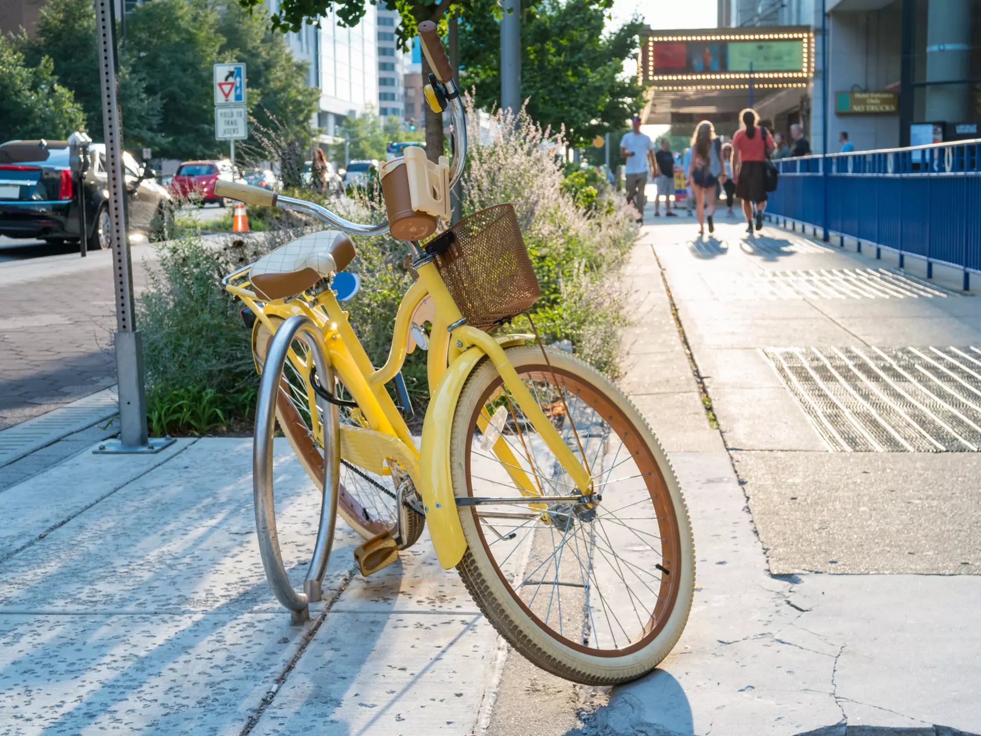 Locked bicycle in downtown Indianapolis Indiana USA