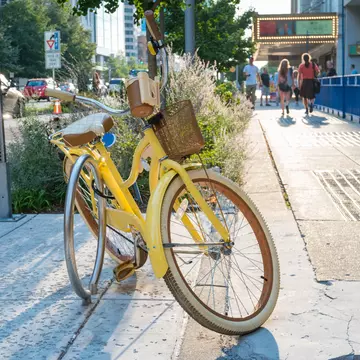 Locked bicycle in downtown Indianapolis Indiana USA