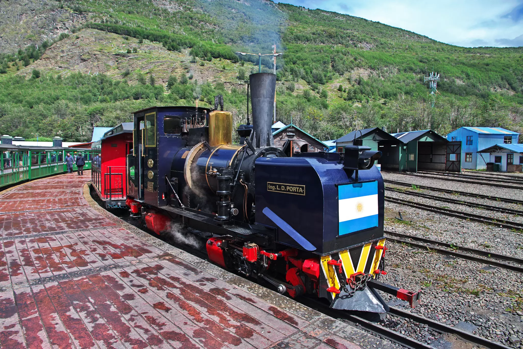 View of the "End of the World" Train in Parque Nacional Tierra del Fuego, Ushuaia, Argentina.