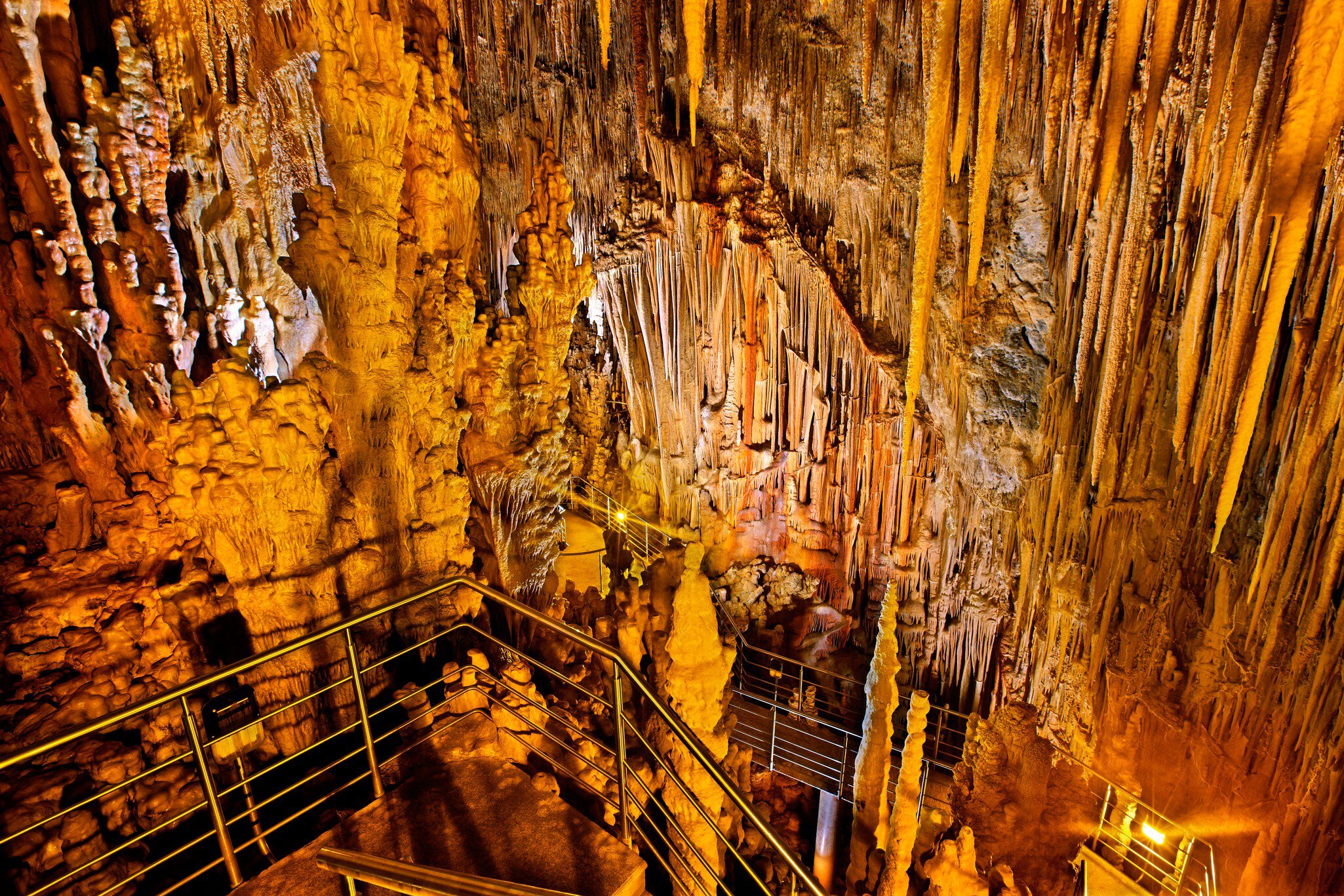 View of mineral formations in Kastania Cave in Greece.