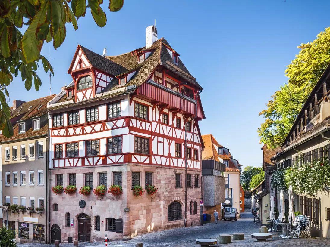 Facade of the historic Albrecht Durer House in Nuremberg, Germany.
