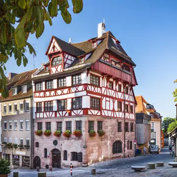 Facade of the historic Albrecht Durer House in Nuremberg, Germany.