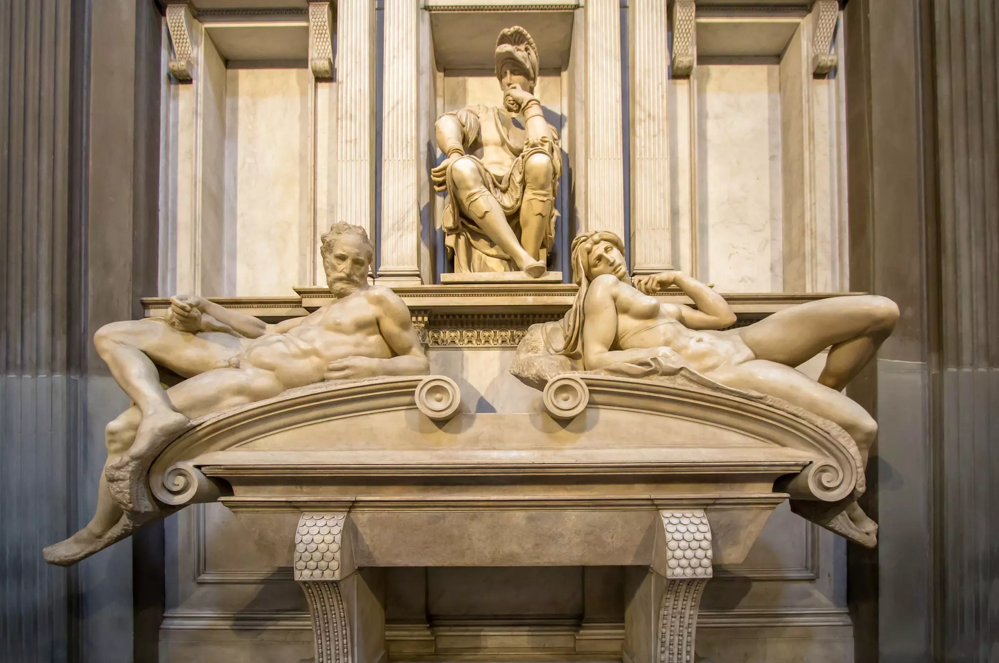 Michelangelo's "Dawn and Dusk" sculpture on the Sagrestia Nuova