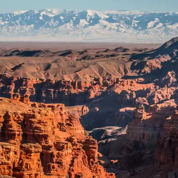 Natural unusual landscape red canyon of unusual beauty is similar to the Martian landscape, the Charyn canyon