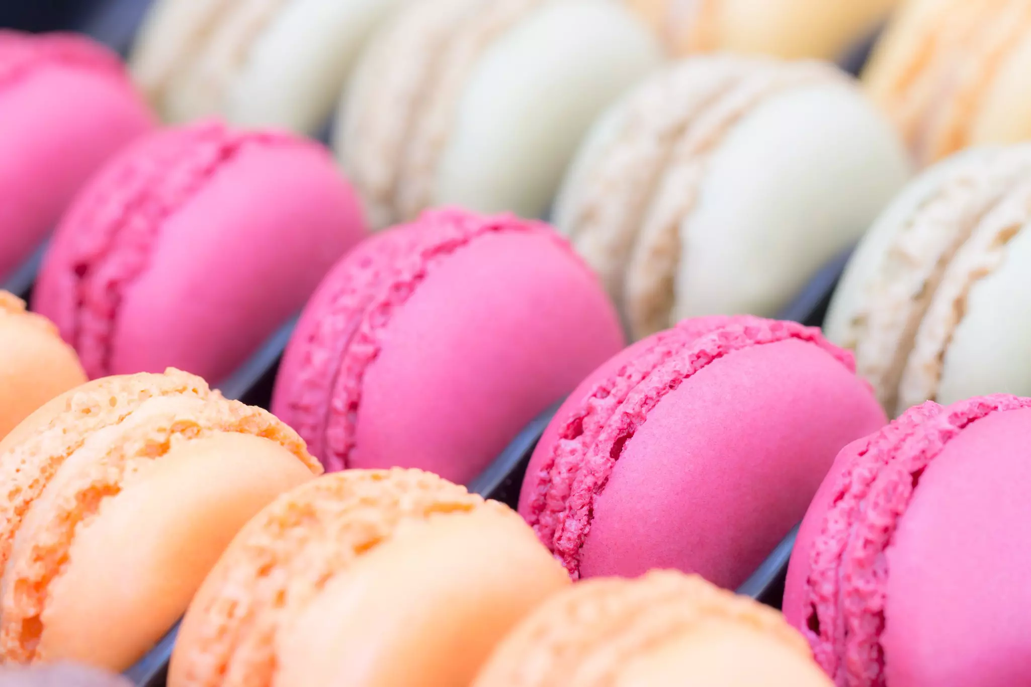 Colorful macaroon cakes for sale in France.