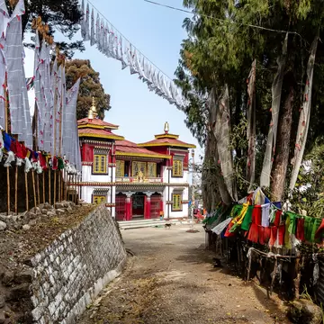 Wide view of Bhutia Busty Gompa in Darjeeling, India.