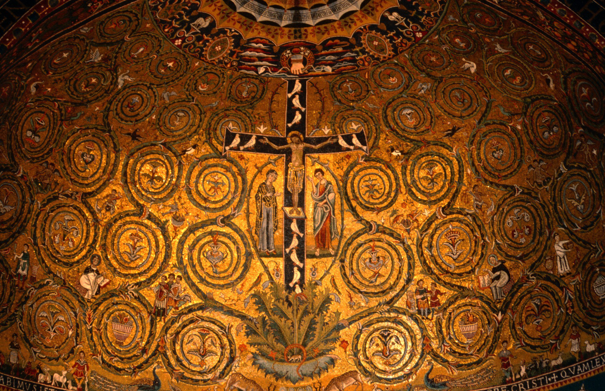 Detail of mosaics in 12th century apse at Basilica di San Clemente.