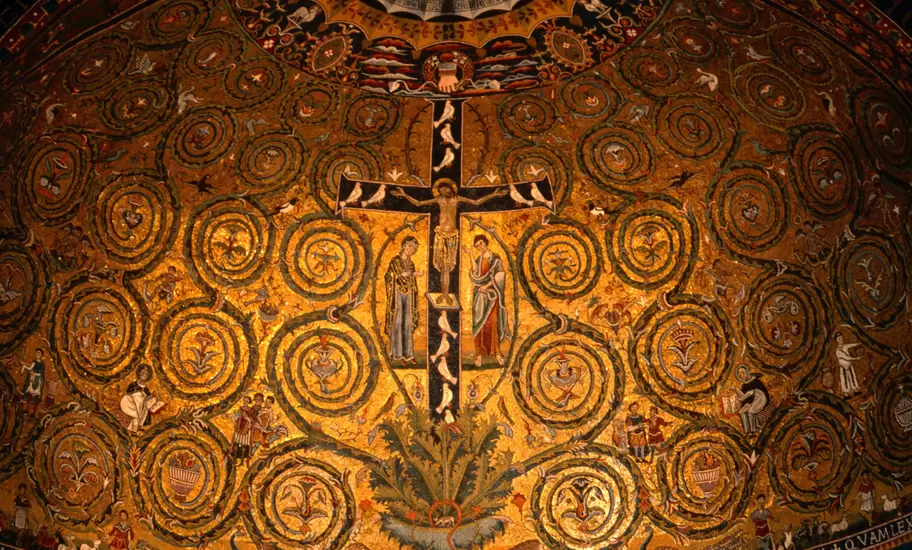 Detail of mosaics in 12th century apse at Basilica di San Clemente.