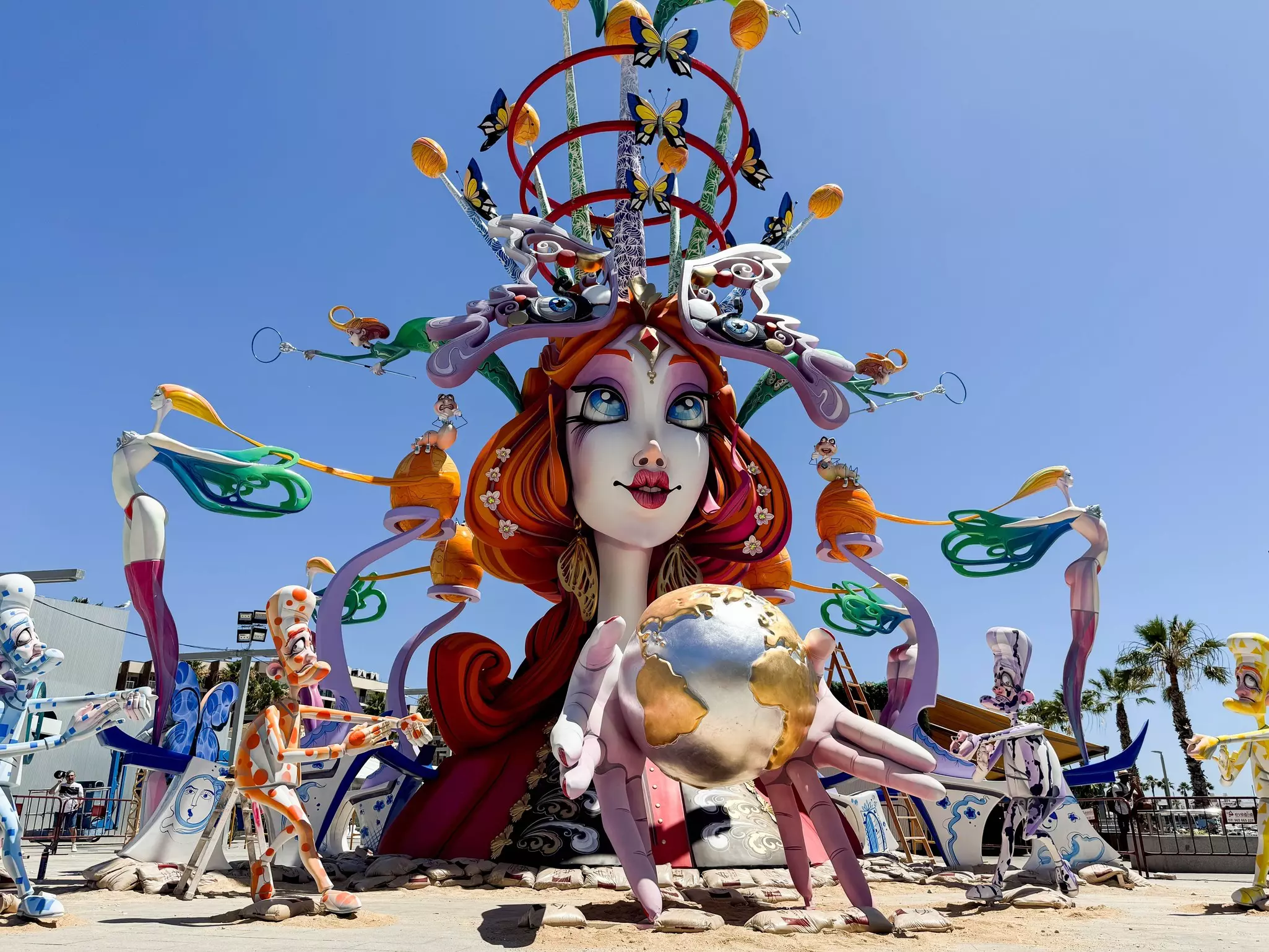 A display of cartoon-like sculptures during the Fogueres de Sant Joan celebrations in Alicante, Spain.