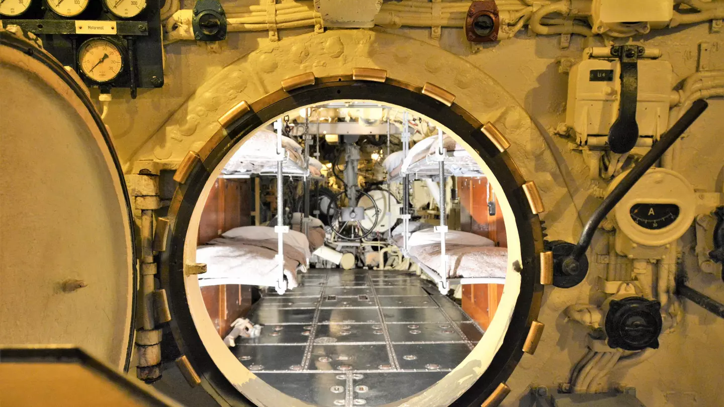 A view inside the sleeping quarters of a German U boat on display in the Museum of Science and Industry in Chicago