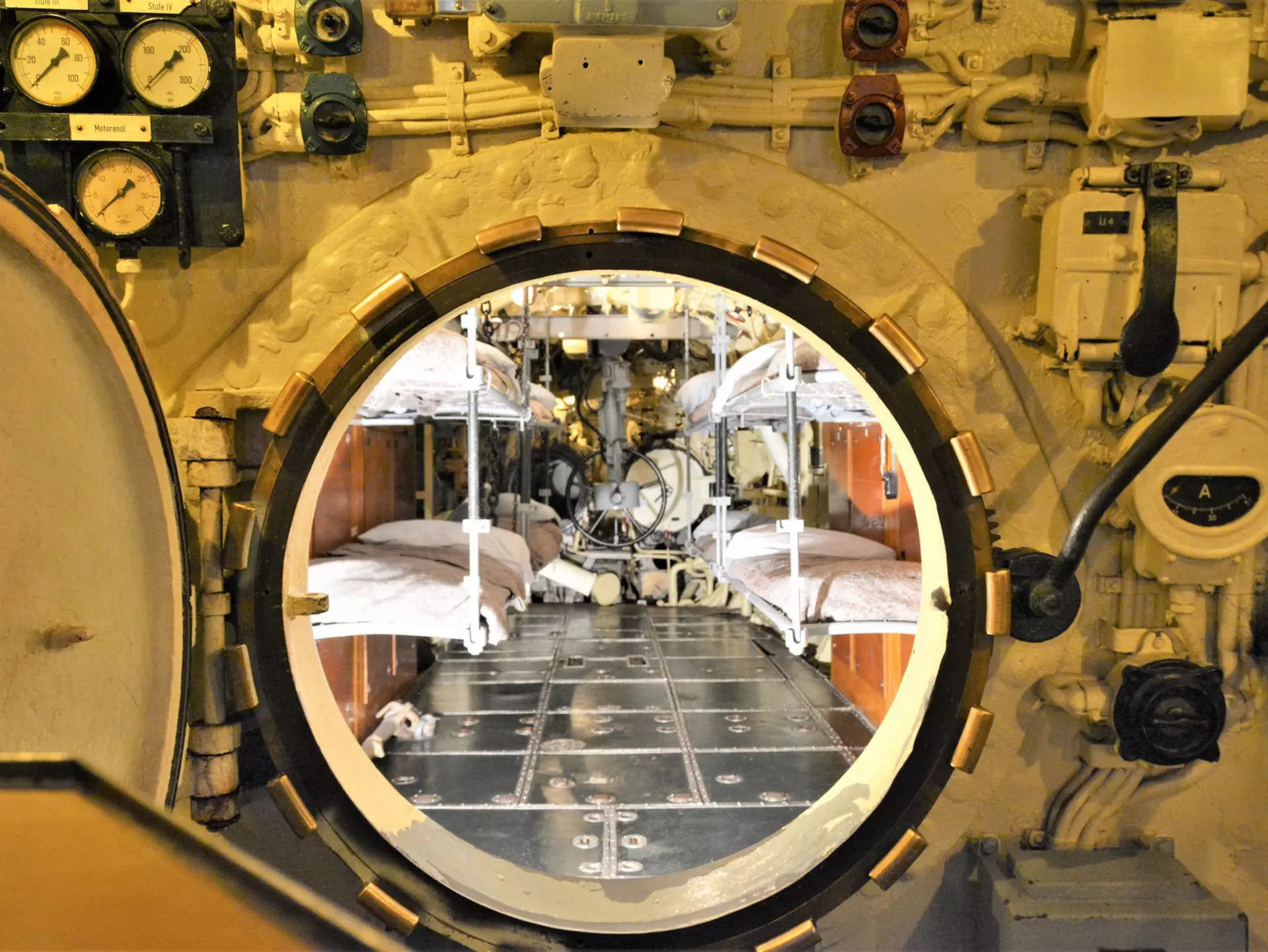 A view inside the sleeping quarters of a German U boat on display in the Museum of Science and Industry in Chicago