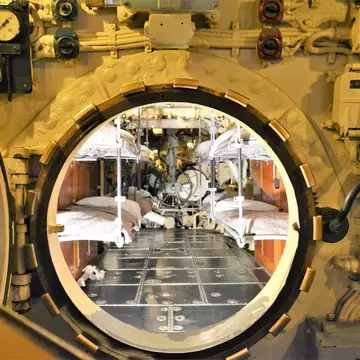 A view inside the sleeping quarters of a German U boat on display in the Museum of Science and Industry in Chicago