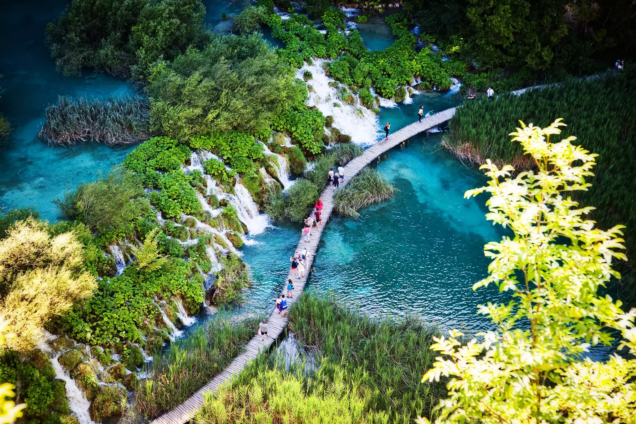 Summer view of beautiful waterfalls in Plitvice Lakes National Park