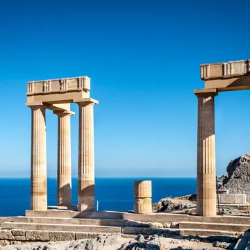 Columns of the ancient Lindos, Rhodes Greece. Anna Kochetkova/Shutterstock