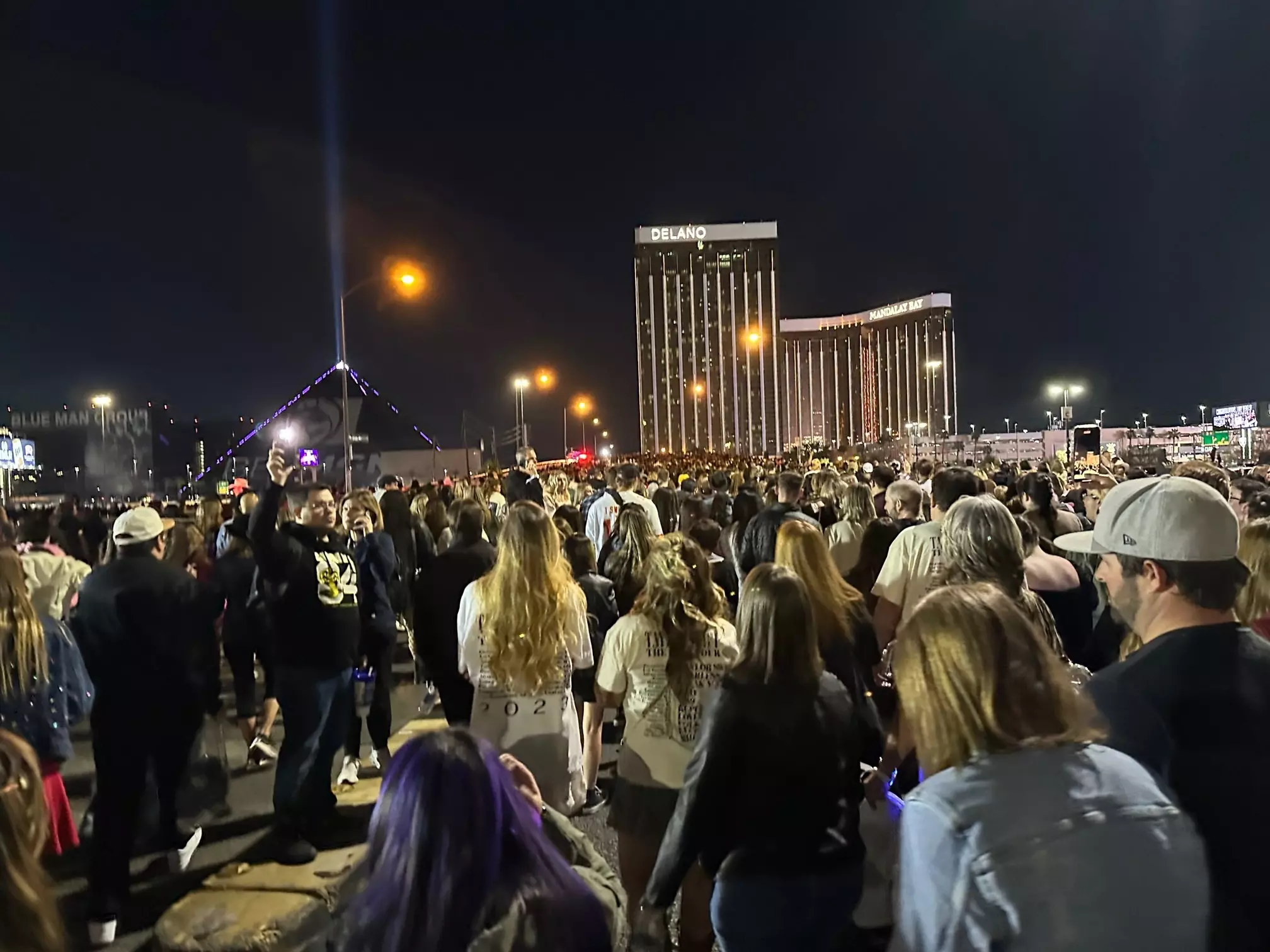 Crowds of fans walk back to hotels on the Strip after the Taylor Swift concert at Allegiant Stadium, Las Vegas. © Melissa Yeager/Lonely Planet