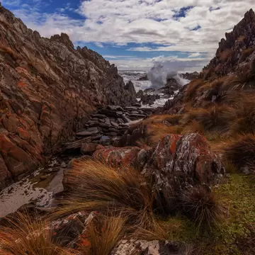 Rock formations at remote Couta Rocks .North West Coast of Tasmania, Australia.