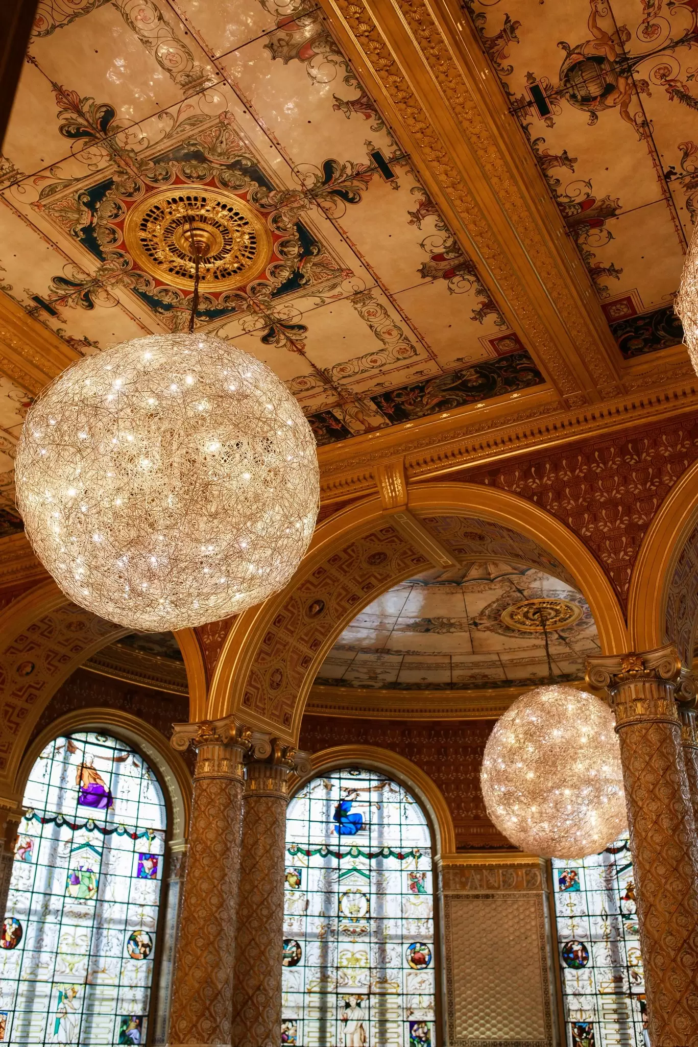 Architectural details of the Museum Cafe (in the Poynter Room) at the Victoria and Albert Museum in London, UK.