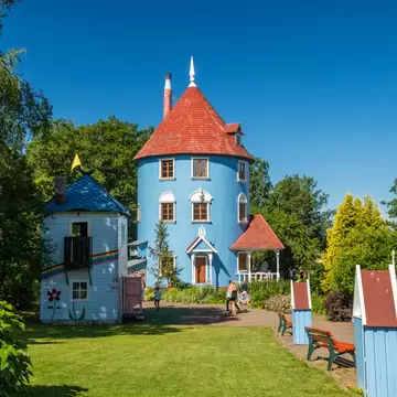 Naantali, Finland - 28 June, 2019: Moominhouse in park Moominworld at sunny summer day.; Shutterstock ID 1447210139;