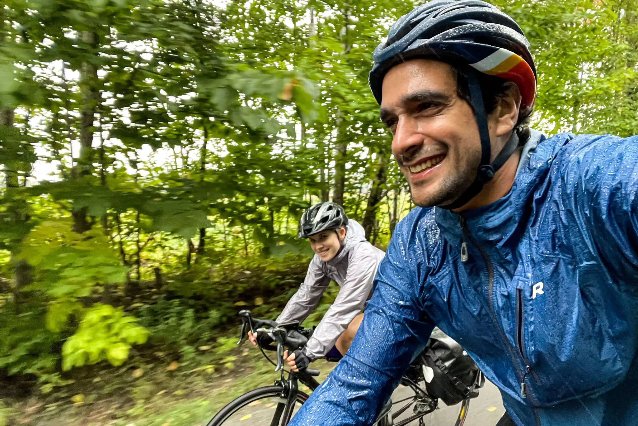 Sebastian Modak and his partner enjoying their ride in the rain