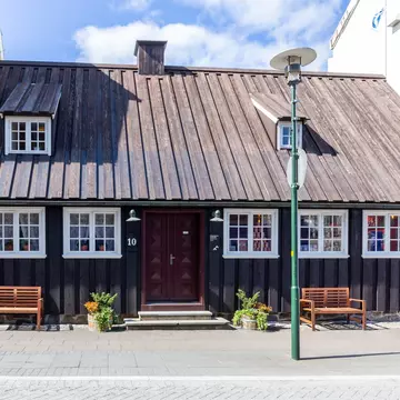 View of the house at Aðalstræti 10, the oldest house in Reykjavik, housing the Reykjavik City Museum.