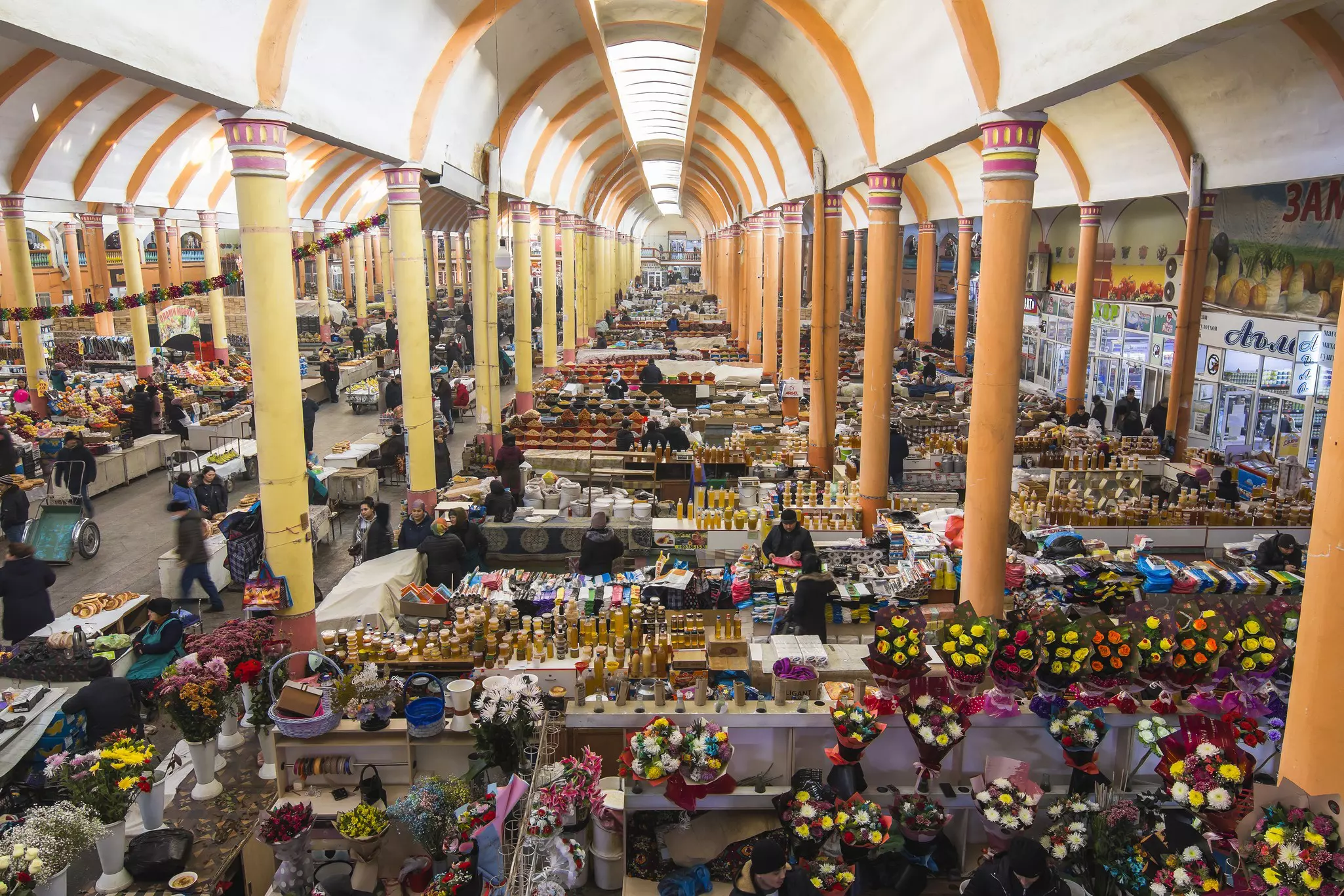 The interior of Panjshanbe market in Khujand, Tajikstan