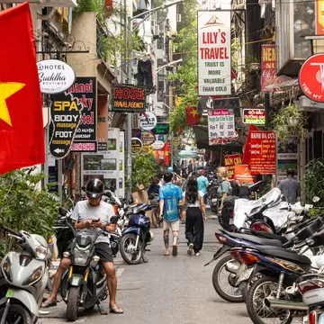 A busy street in Hanoi, Vietnam's capital city. Sanne Dost/Shutterstock