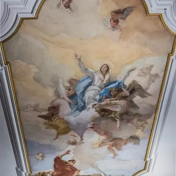 Udine, Italy (30th November 2021) - The fresco entitled "Assunta" (Our Lady Assumption) by Giovan Battista Tiepolo on the ceiling of the Oratorio della Purità church; Shutterstock ID 2083583026;