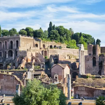 View of the Farnese Gardens built a top of the Domus Tiberiana on Palatine Hill at the Roman Forum in Rome, Italy.