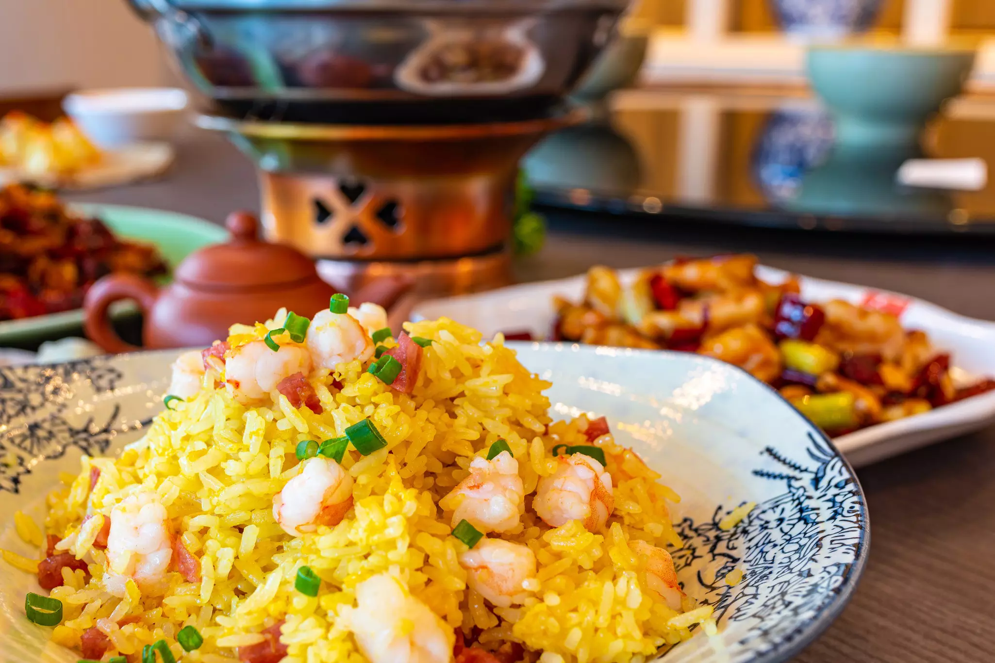 Yangzhou fried rice with egg, fresh prawn.