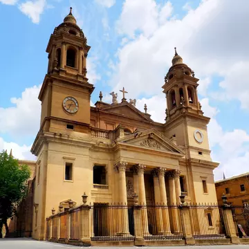 Facade of the Catedral de Santa María in Pamplona, Spain.