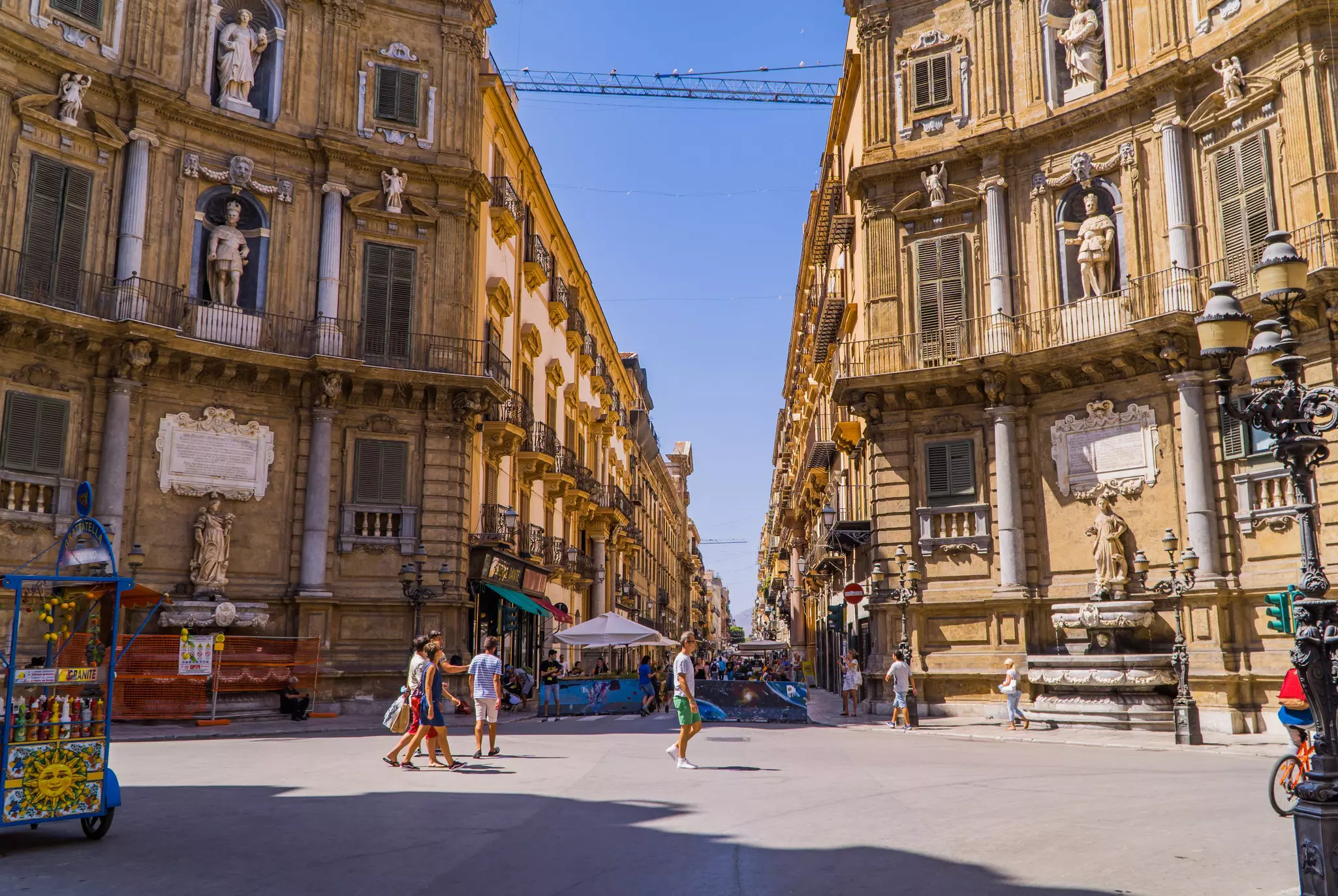 Palermo, Italy - July 30, 2020 - tourists walking at the Quattro Canti - Piazza Vigliena square in Palermo, Sicily  License Type: media  Download Time: 2022-12-22T01:53:38.000Z  User:   Is Editorial: Yes  purchase_order:   