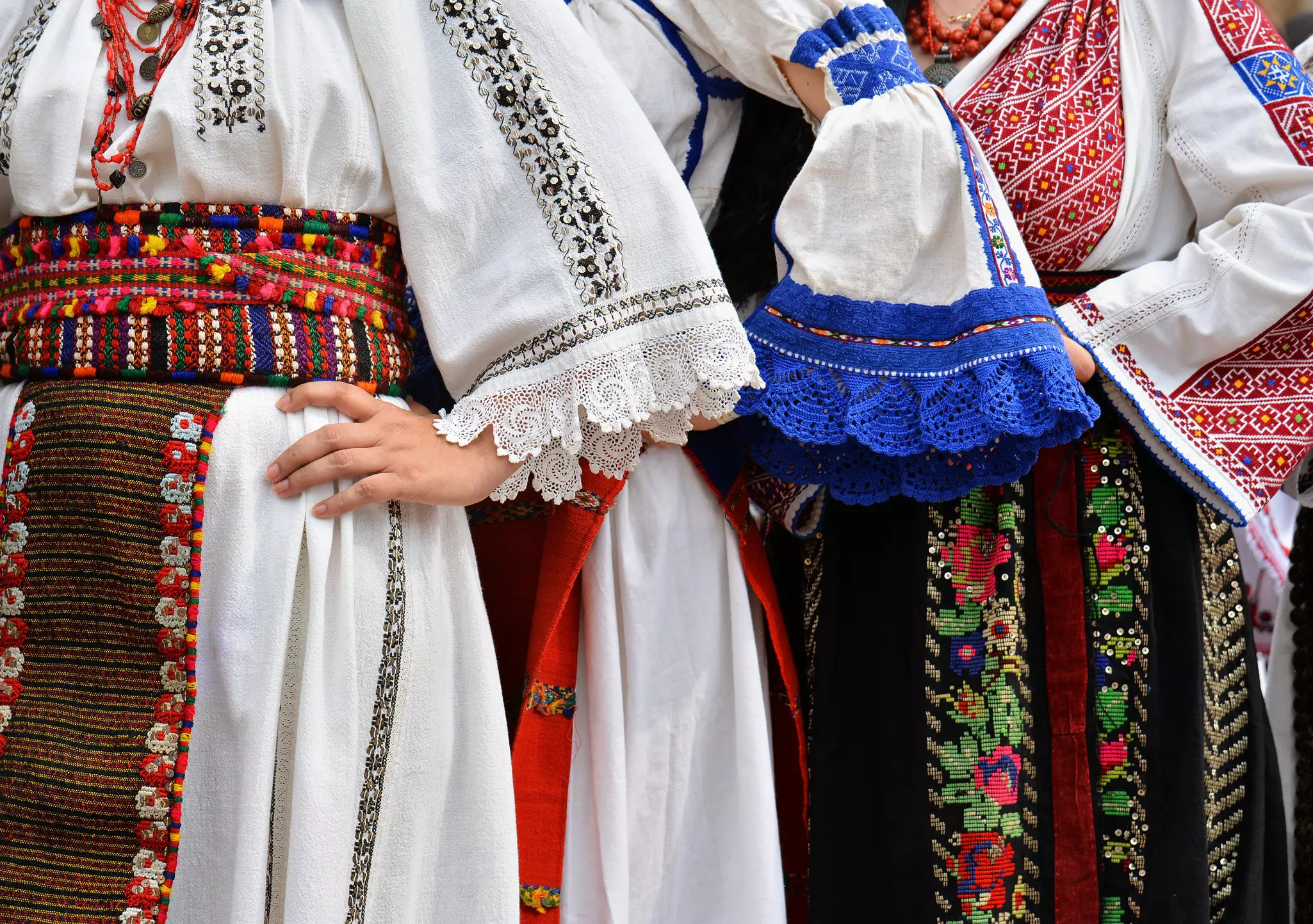 Beautiful traditional Romania costumes from Dobrogea, Romania.
