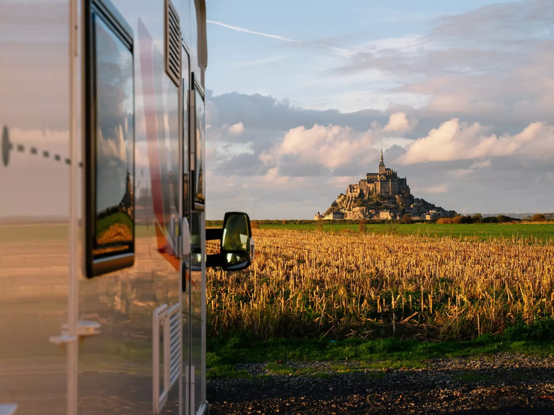 Views of Mont St-Michel from the road, Normandy. Vera Vita/Getty Images