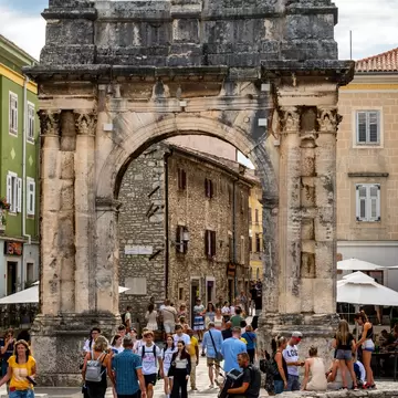 Pula, Croatia-June 29th, 2023: Arch of the Sergii is an Ancient Roman triumphal arch located in Pula, Croatia, License Type: media, Download Time: 2026-02-23T00:05:59.000Z, User: LP_YKhanna, Editorial: true, purchase_order: 65050 - Digital Destinations and Articles, job: LP, client: App Content, other: Yuvraj Khanna