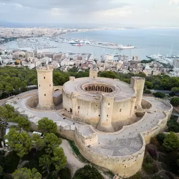 Aerial view of Castell de Bellver in Palma de Mallorca, Spain.