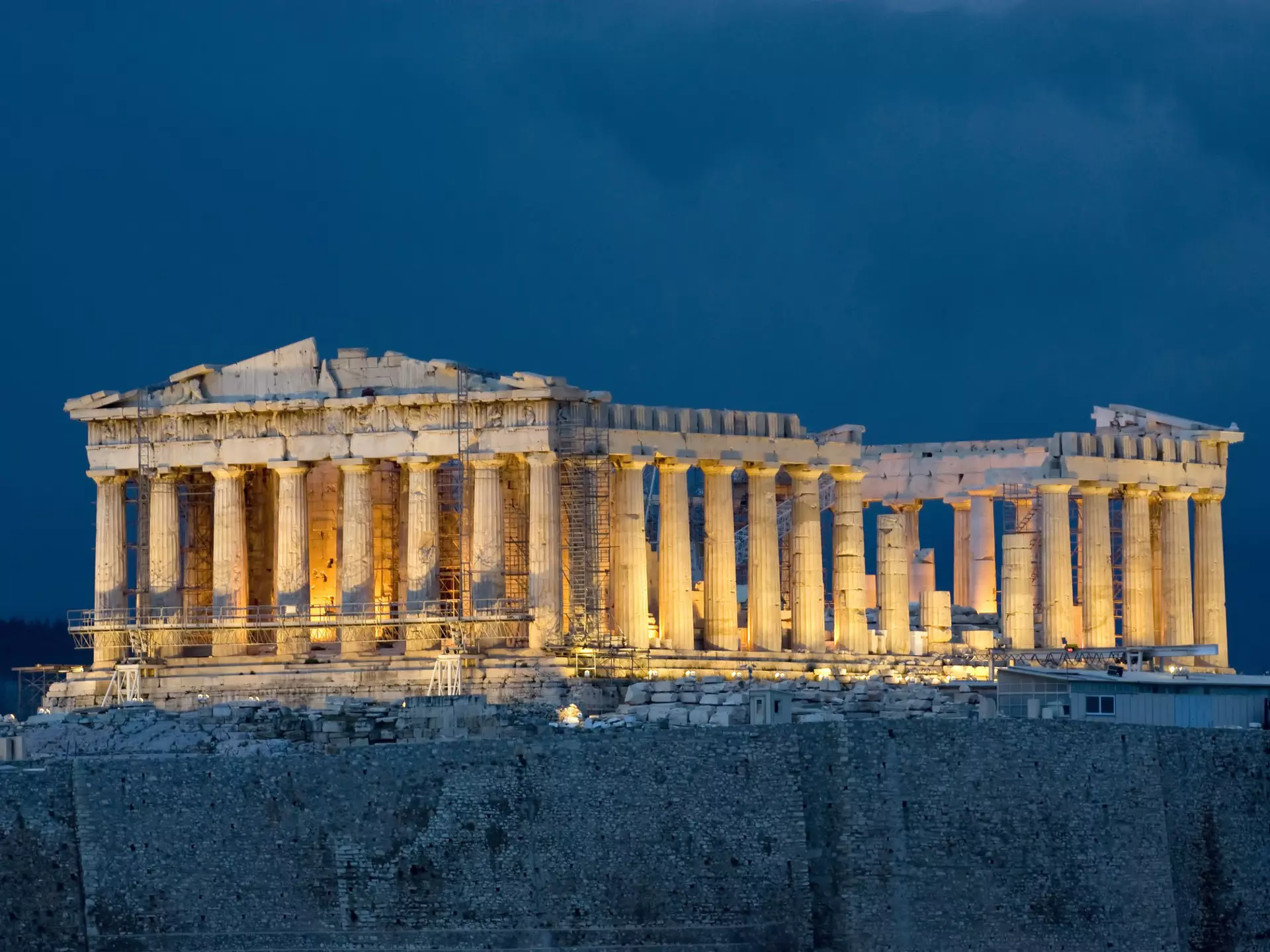 Parthenon at night on Acropolis at Athens Greece