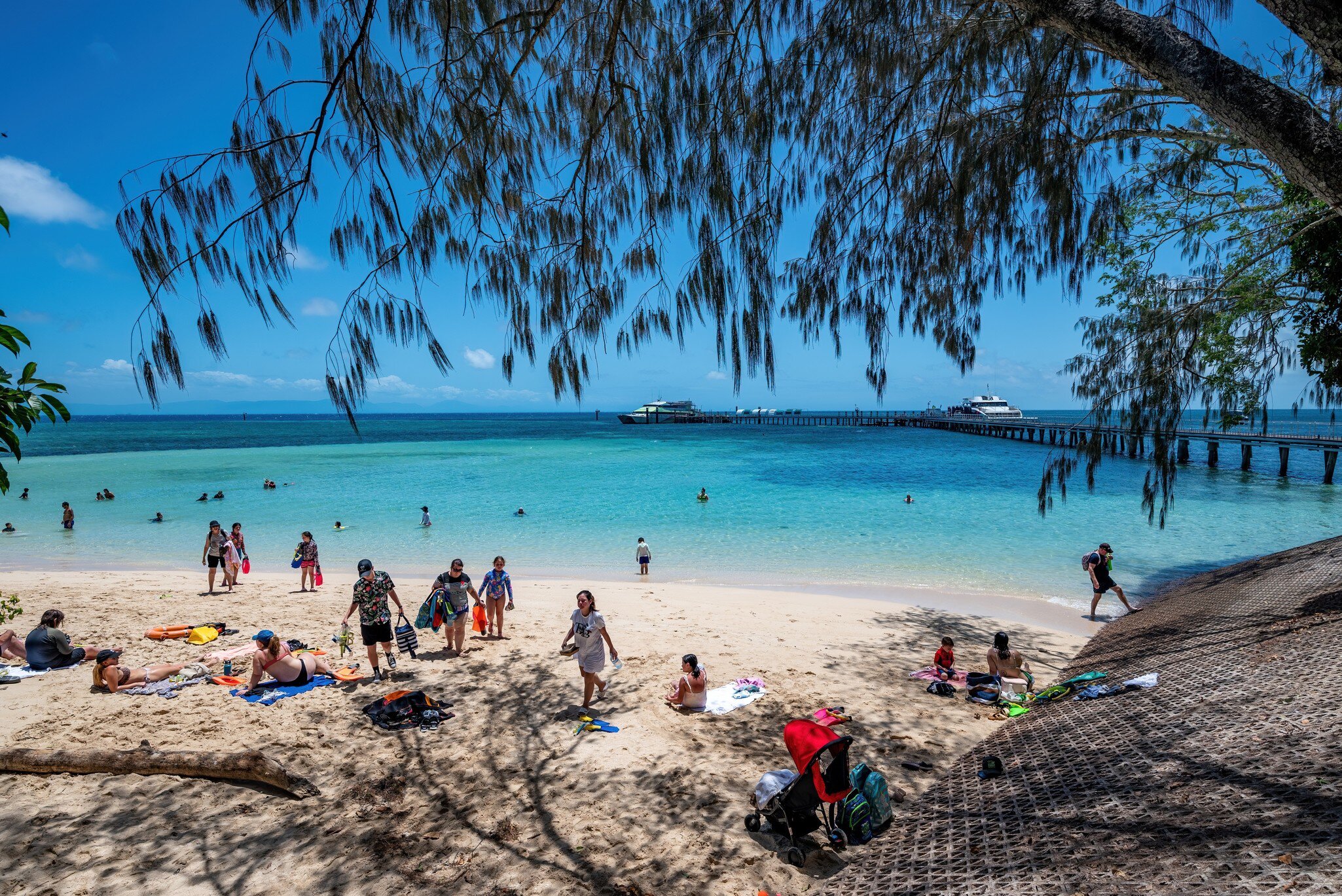 Green Island, Queensland, Australia. Popular swimming and snorkelling beach on Green Island, a tiny coral cay, and one of the most popular marine day trips from Cairns.