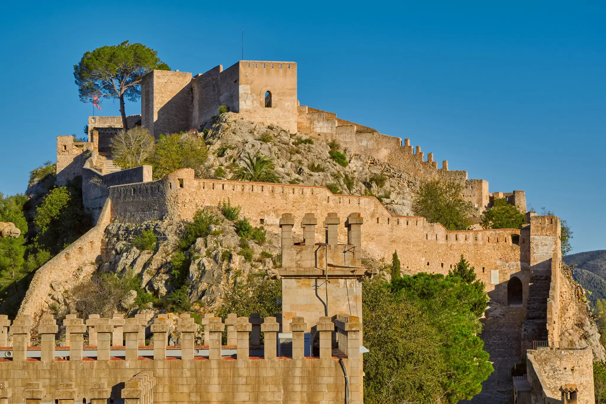 Historical Xativa Castle at Sunset, Valencia Region of Spain