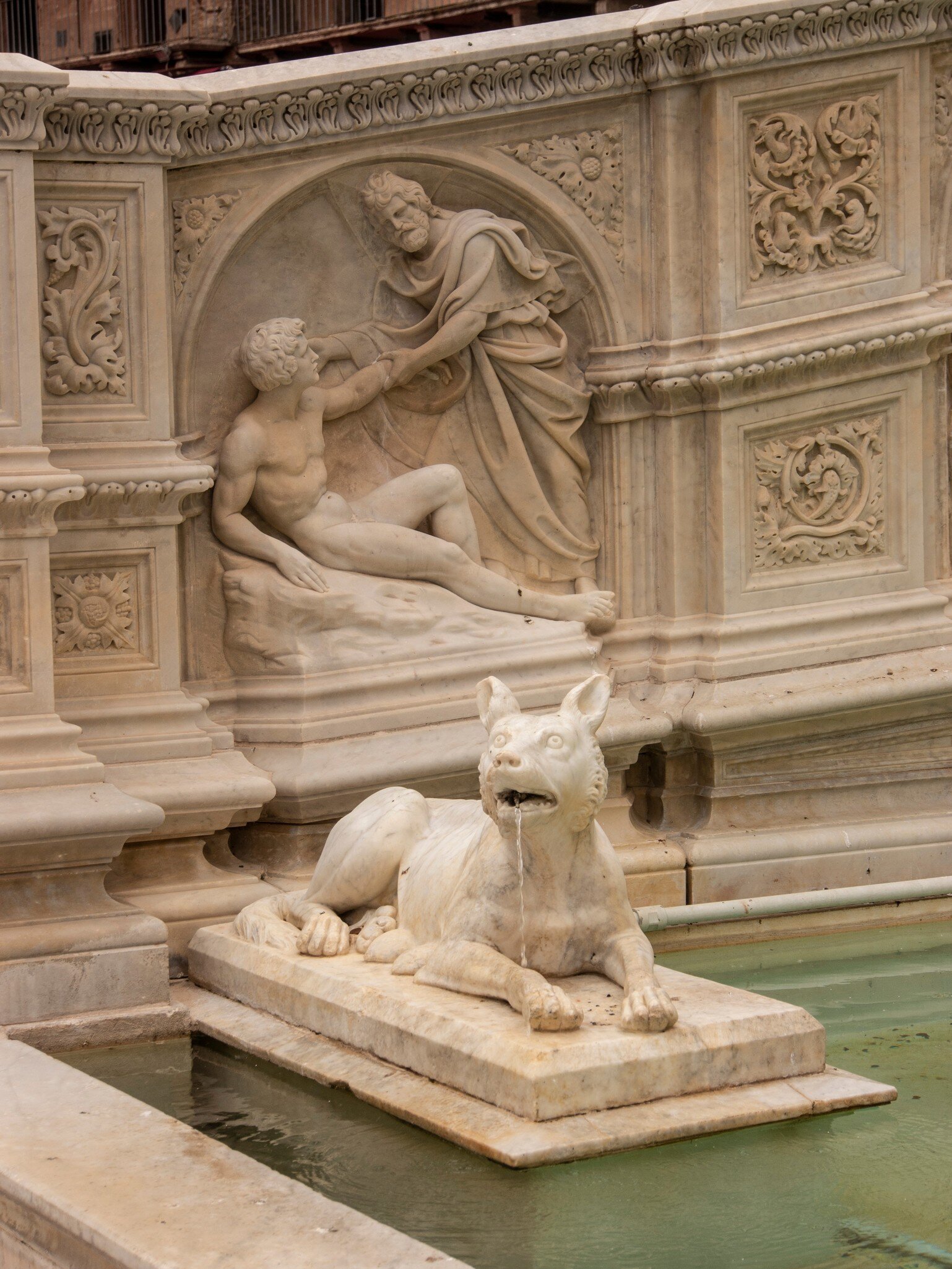 Close-up of the Gaia fountain.