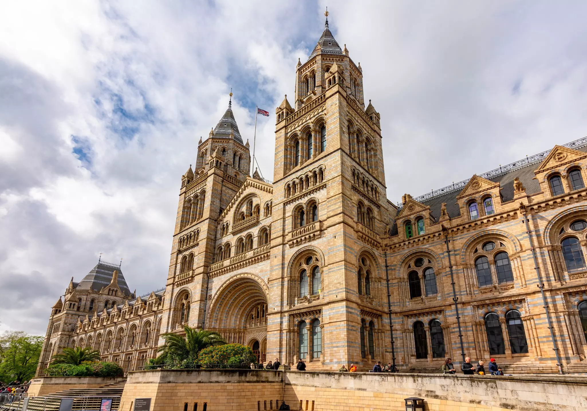 The grand frontage of the Natural History Museum in London, England.
