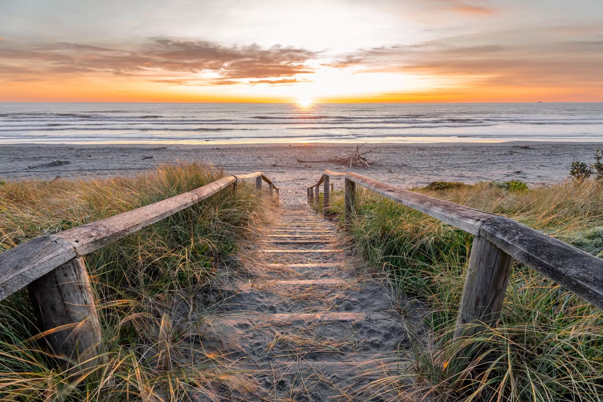 Beautiful sunrise at New Brighton Beach, Christchurch, New Zealand.